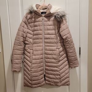 Hollister Quilted Puffer Coat Winter Hooded Jacket Sherpa Lining Faux Fur